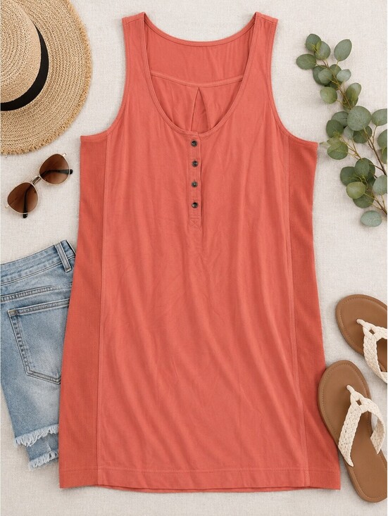 Splendid Dresses & Skirts - Splendid Coral Sleeveless Henley Tank Dress Medium 100% Viscose Casual Knit
